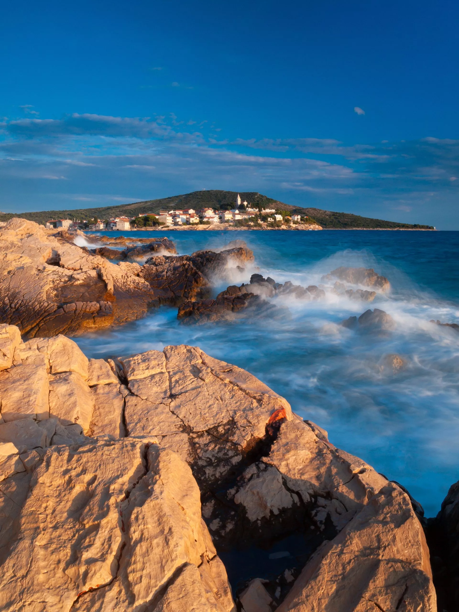 Summer Evening on Rocks of Croatian Coast near Primošten